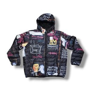 Members Only Jean-Michel Basquiat Zip-Up Hooded Puffer Jacket Size XXL NWT